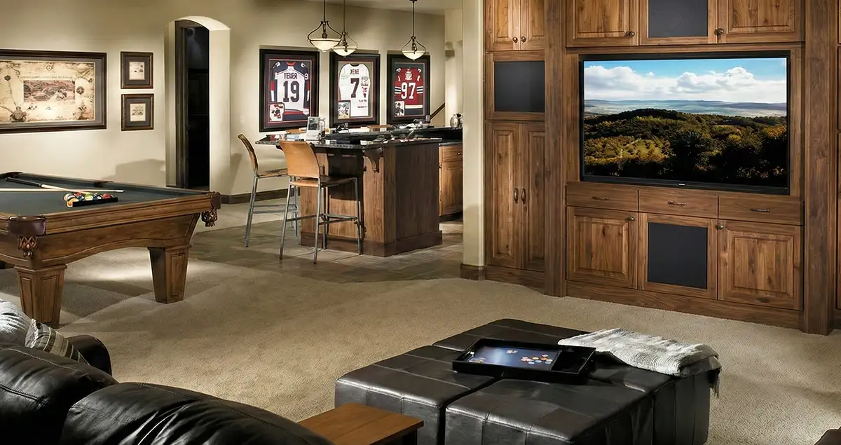 finished basement remodeling project transforming a basement into a comfortable living space in Orange, CA