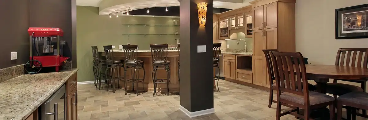 modern basement remodeling with custom finishes and open layout in a home in Orange, CA