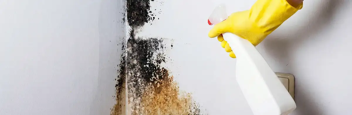 visible mold growth on an interior wall being treated during mold removal service in Orange, CA