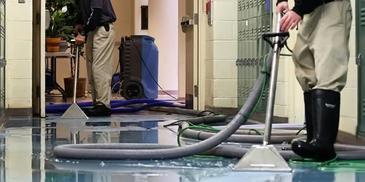 water damage restoration technicians performing professional water extraction inside a property in Orange, CA